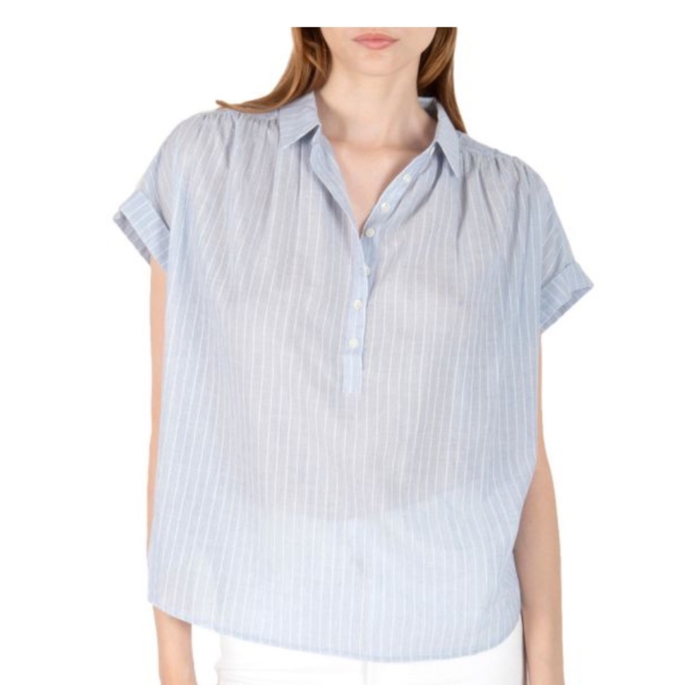 Secret mission blue and white pinstripe button down Santorini Peggy